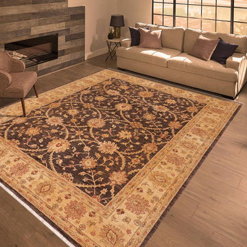 handmade Traditional Kafkaz Chobi Ziegler Brown Tan Hand Knotted RECTANGLE 100% WOOL area rug 8 x 10